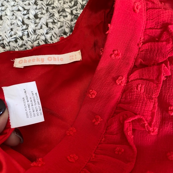 Red Ruffled Mini Cutout Dress - Picture 14 of 16